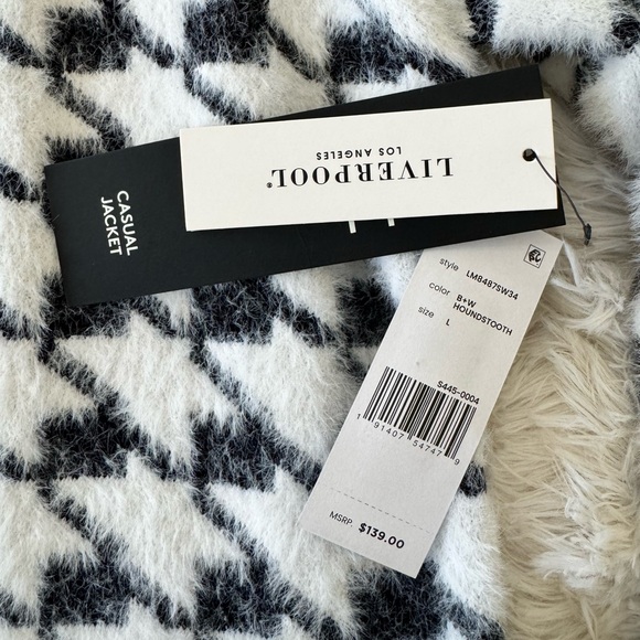 Liverpool Elegant Plush Sweater Coatigan in  Black/White Houndstooth w/pockets - Picture 4 of 8